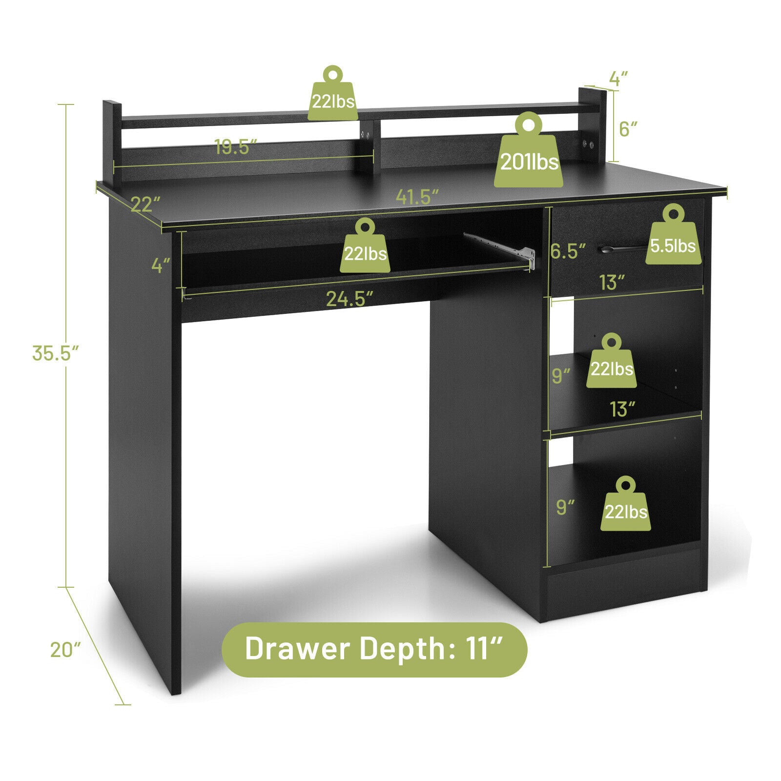 Computer & Laptop Table with Drawer & Keyboard Tray