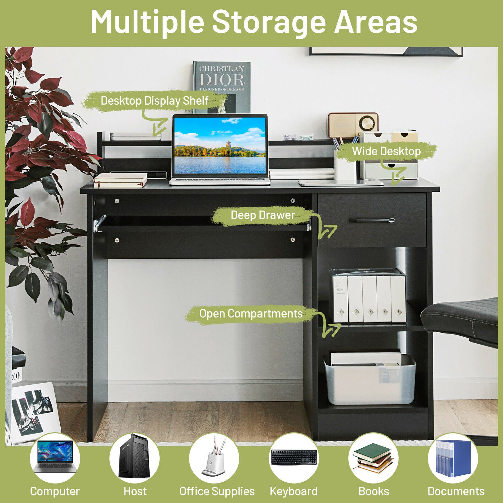 Computer & Laptop Table with Drawer & Keyboard Tray